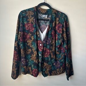 Vintage Mikaela Women’s Floral Print Cardigan Vest 80s 90s Granny Chic Size Med